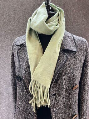 12x58 vintage BEGG 100% Scottish cashmere mint sage green twisted fringe
